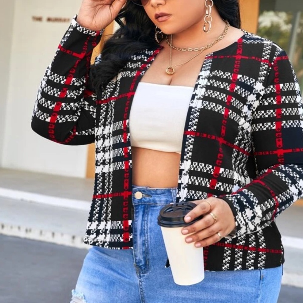 Plus size plaid jacket